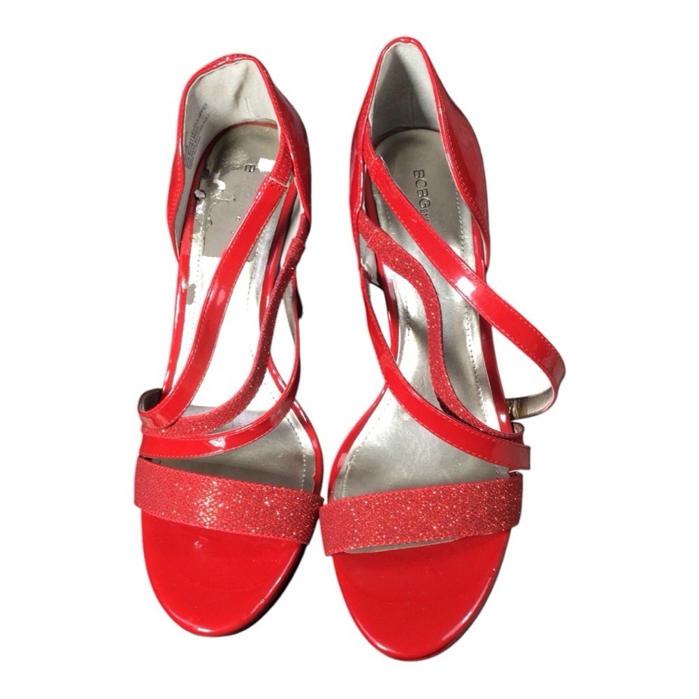 BCBG Red Strappy Heels with Ankle Strap ** peeling inside size 8